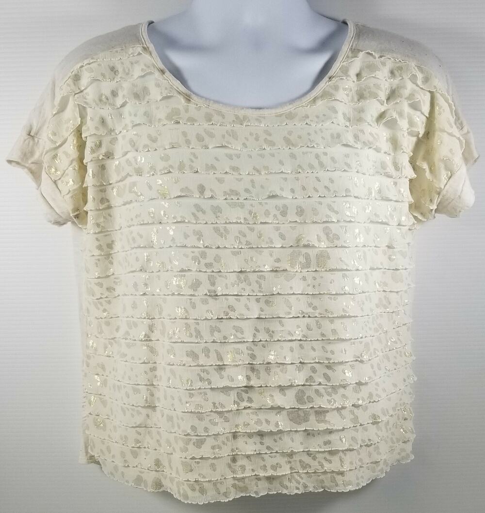 B Wear Women's Glittery Ruffle Off-White Shirt Blouse Large
